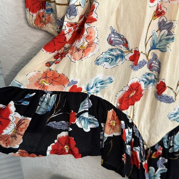 Patrons of Peace Red Blue Cream Floral Mini Dress Ruffle Festival Boho Hippie - Picture 3 of 8